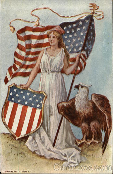 Woman with Flag, Shield, Eagle Patriotic