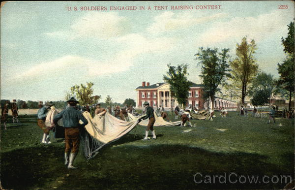 US Soldiers Engaged in a Tent Raising Contest Military