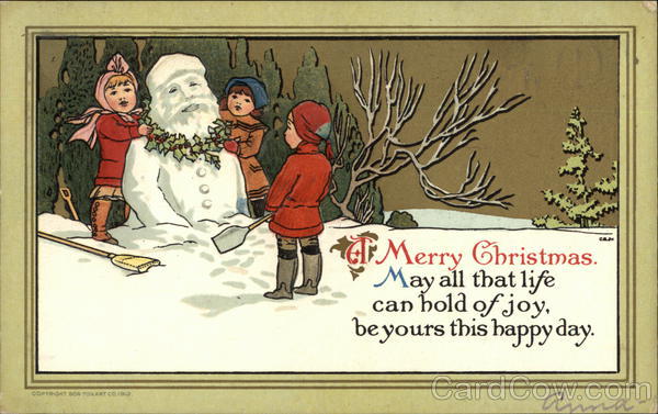 A Merry Christmas with Children Building a Santa Snowman