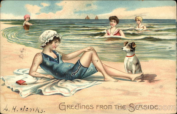 Four Woman and Dog at the Seaside Women