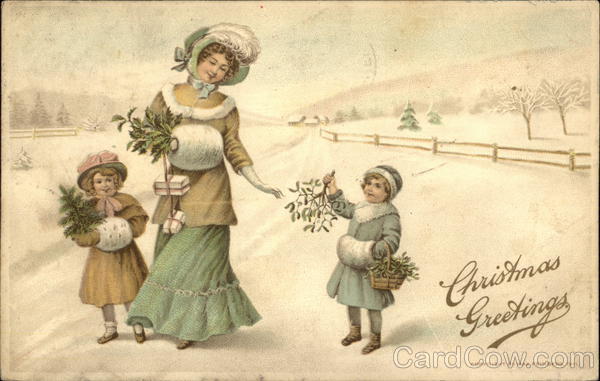 Christmas Greetings - Woman and Two Children