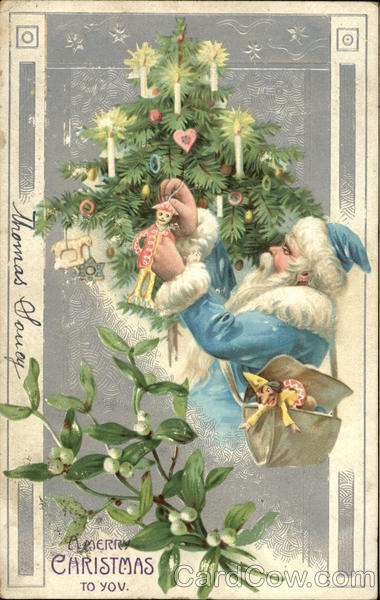 Blue Santa Hanging Ornament on a Tree Santa Claus