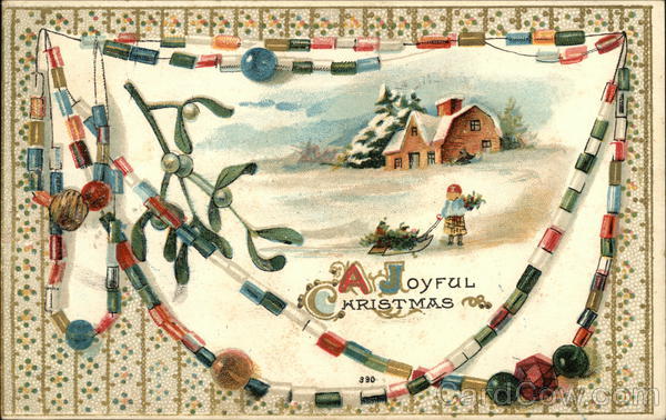 A Joyful Christmas with Child pulling Sled in the Snow