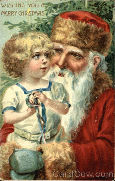 Santa and Child Wishing you a Merry Christmas Santa Claus