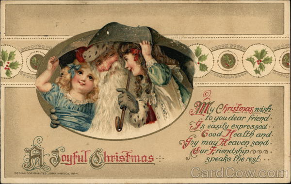 A Joyful Christmas with Santa and Children under Umbrella