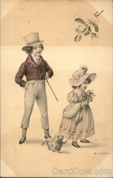Illustration - Boy and Little Girl with Dog Children