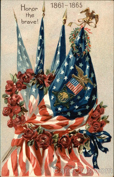 Honor the Brave! 1861-1865 with American Flags, Eagles, and Flowers