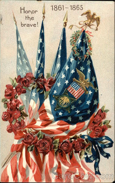 Honor the Brave! 1861-1865 with American Flags, Eagles, and Flowers