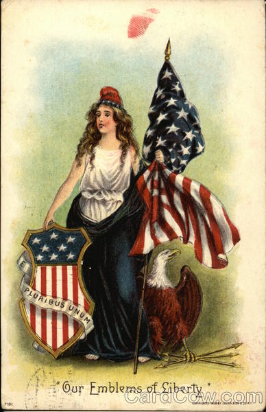 Our Emblems of Liberty - With Woman holding Flag beside Eagle