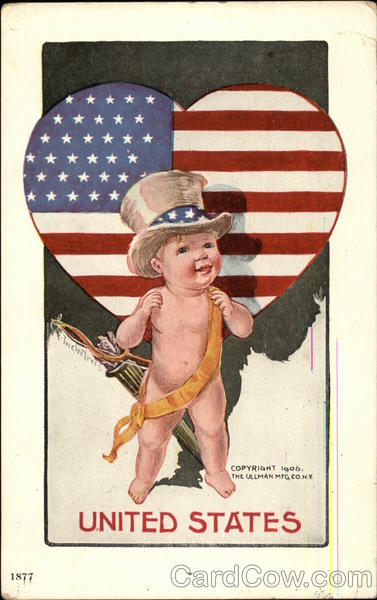 Baby in Top Hat, American Flag Heart Patriotic