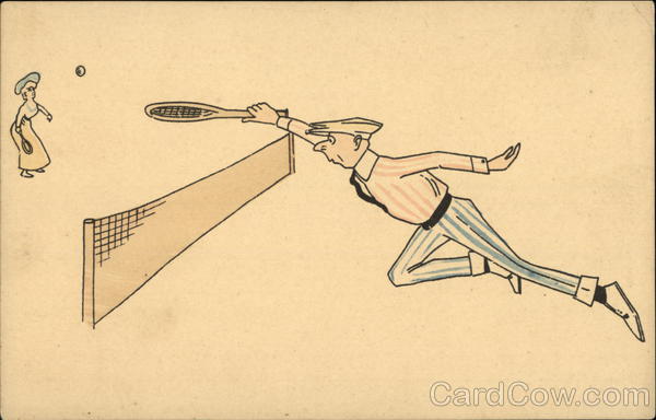 Man and Woman Playing Tennis Illustration