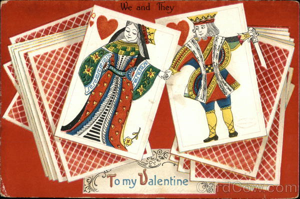 Queen and King of Hearts on Deck of Cards for Valentines