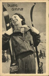 Buon Anno - Woman Holding Skis Buon Anno - Woman Holding Skis