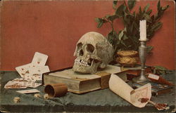 Still Life with Skull, Cards, Dice, Candle Death Postcard Postcard Postcard