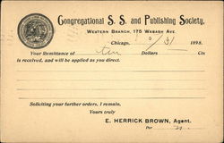 Receipt from Congregational S. S. and Publishing Society Postcard