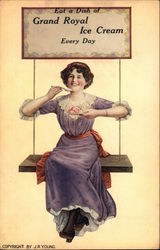Woman on a Swing Eating Grand Royal Ice Cream Postcard