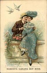 Couple with Flowers and Birds Postcard
