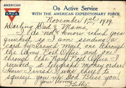 American YMCA Card for Active Service Letters World War I Postcard Postcard Postcard