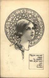 Drawing of a Portrait of a Woman and Poem Art Nouveau Postcard Postcard Postcard