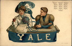 Yale - Man and Woman Holding Yale Pennant College Girls Postcard Postcard Postcard