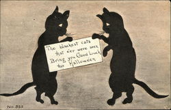 Two Black Cats Holding a Halloween Sign Postcard