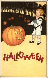 Boy and Jack O' Lanterns Halloween Postcard Postcard Postcard