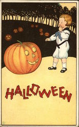 Boy and Jack O' Lanterns Postcard
