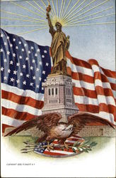 The Statue of Liberty, American Flag and Eagle Postcard