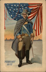 February 22nd - George Washington in Uniform with Draped Flag Postcard