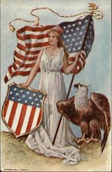 Woman with Flag, Shield, Eagle Postcard
