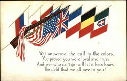 eight national flags and a rifle Postcard Postcard Postcard