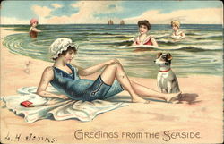 Four Woman and Dog at the Seaside Postcard
