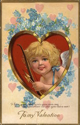 To My Valentine - Cupid in Heart surrounded by Flowers Postcard Postcard Postcard