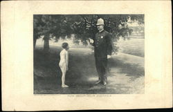 Policeman Scolding Nude Boy Postcard