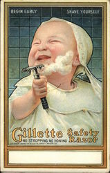 Begin Early - Shave Yourself - Gillette Safety Razor Postcard