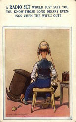 Man Listening to Radio while Rocking Cradle with Foot Man Listening to Radio while Rocking Cradle with Foot