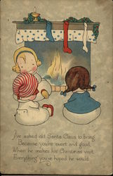 Children by Fireplace, Waiting for Santa Postcard
