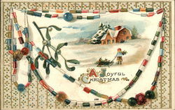 A Joyful Christmas with Child pulling Sled in the Snow Postcard