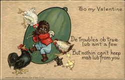 Black Cherub Being Pecked by Chickens Blacks Postcard Postcard Postcard