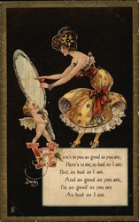 Woman looking into a mirror held by a laughing cherub DWIG Postcard Postcard Postcard