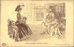 Women Comparing their Preferences for Dogs or Children Postcard
