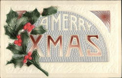 Decorative Lettering and Holly Christmas Postcard Postcard Postcard