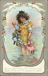 Girl Standing in the Water with Dolls Postcard