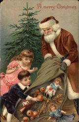 A Merry Christmas with Santa and Young Children Postcard