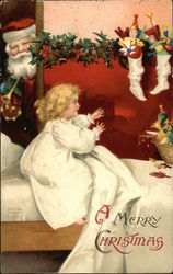 Girl Waking to see Toys, Santa Santa Claus Postcard Postcard Postcard