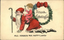 Child Riding on Santa's Back Santa Claus Postcard Postcard Postcard