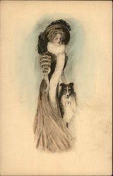 Elegant woman with Collie Dog Postcard