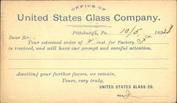 Office of United States Glass Company Postcard