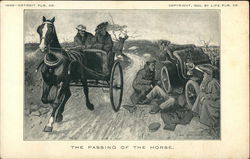 Horse-Drawn Carriage passing Broken Down Automobile Postcard