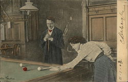 Couple Playing Billiards Postcard Postcard Postcard